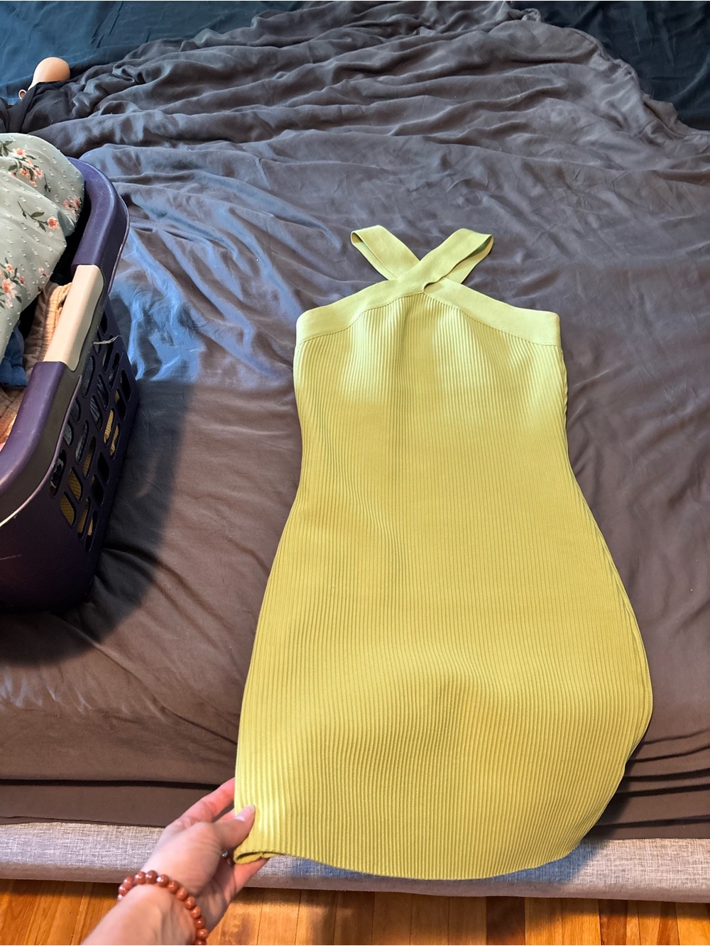 Sincerely Jules Lime Cross-Back Ribbed Midi Dress